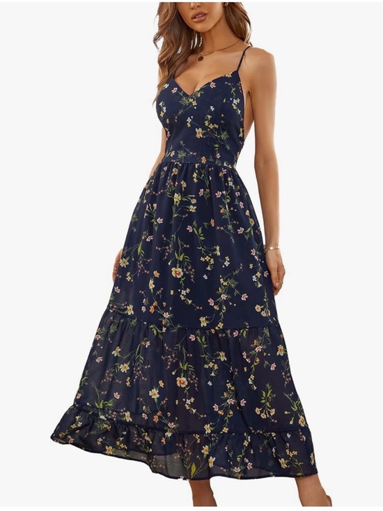 Cupshe Dresses & Skirts - Cupshe Navy Floral Tiered Maxi Dress